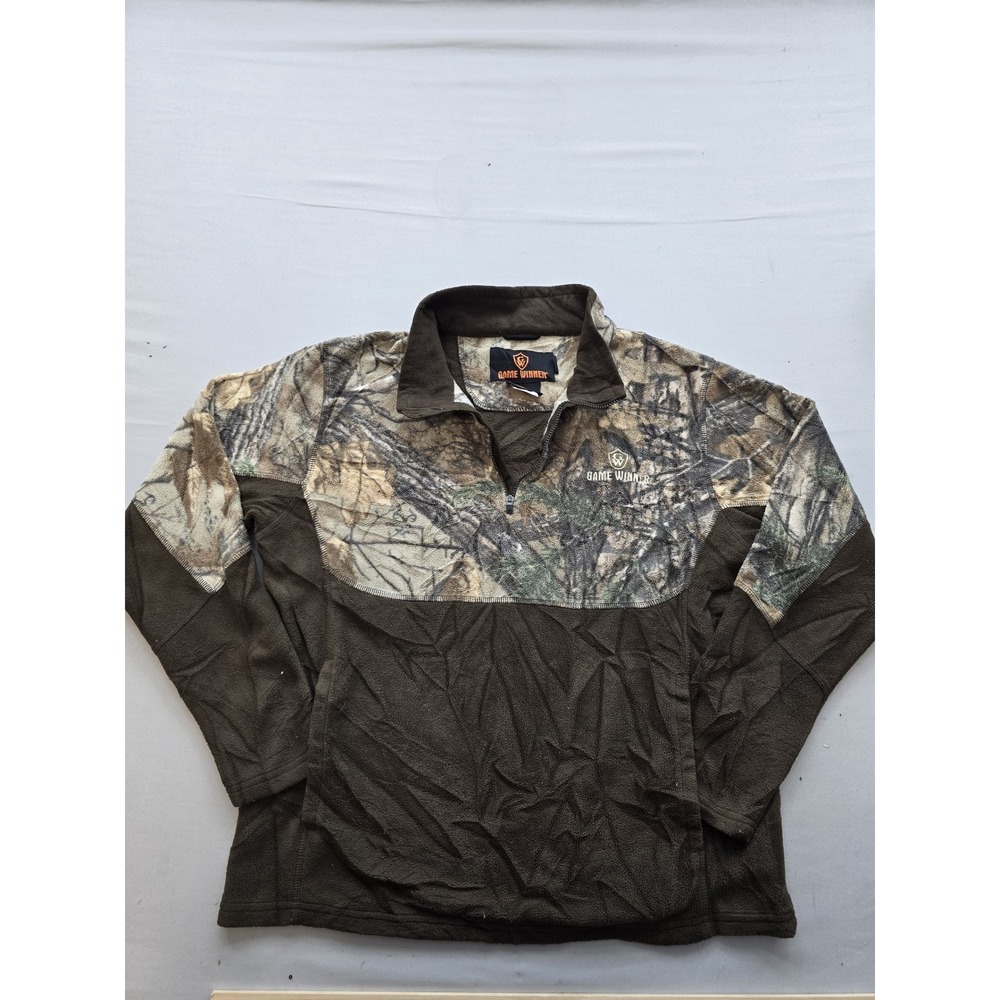 Game Winner Youth Large Fleece Camo Quarter Zip Pullover Brown Hunting Jacket